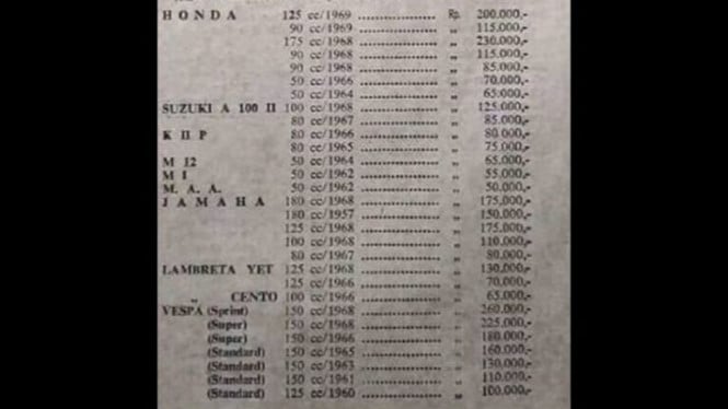 Brosur harga motor jaman dulu.