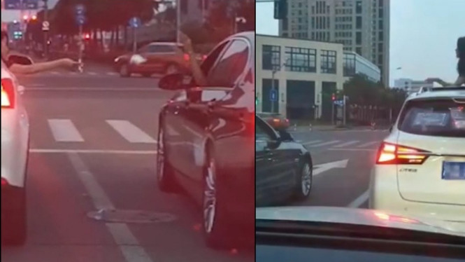 Dua wanita ribut di jalan gara-gara botol air mineral.