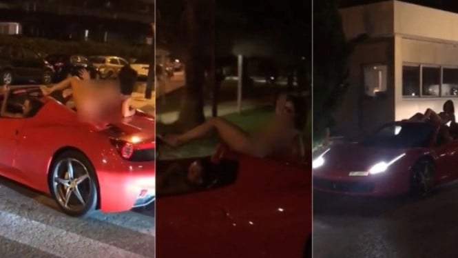 Wanita Bugil di atap Ferrari