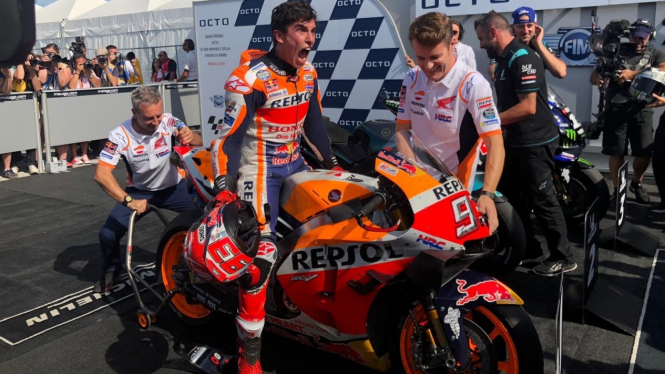 Pembalap Repsol Honda, Marc Marquez, di MotoGP San Marino