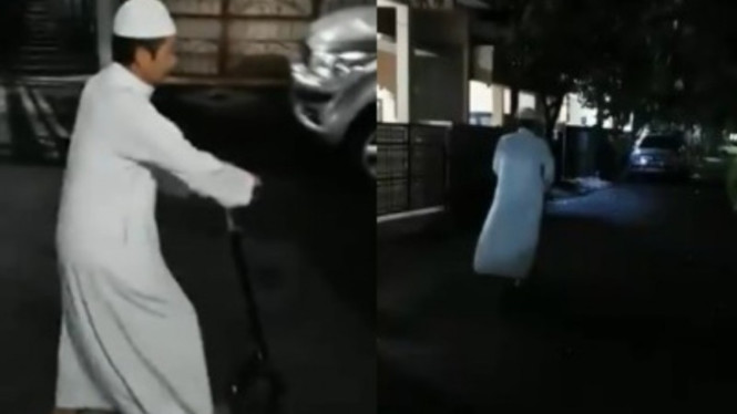 Pria Berpakaian Putih Naik Skuter