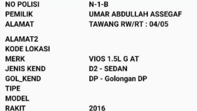 Pelat Nomor Mobil Habib Umar Assegaf Palsu
