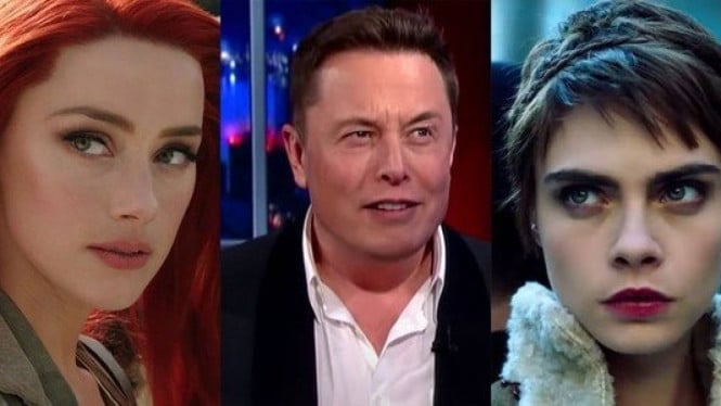 Elon Musk dan Cara Delevingne serta Amber Heard.