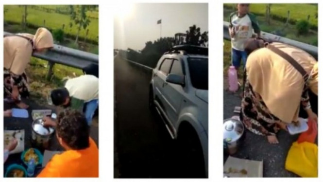 Makan di pinggir tol