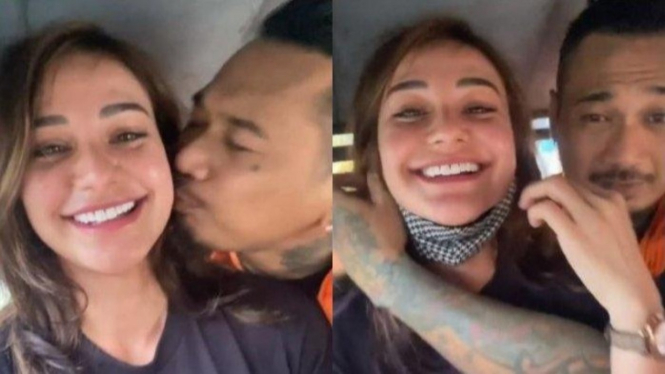 Nora Alexandra saat ciuman dengan Jerinx di mobil tahanan
