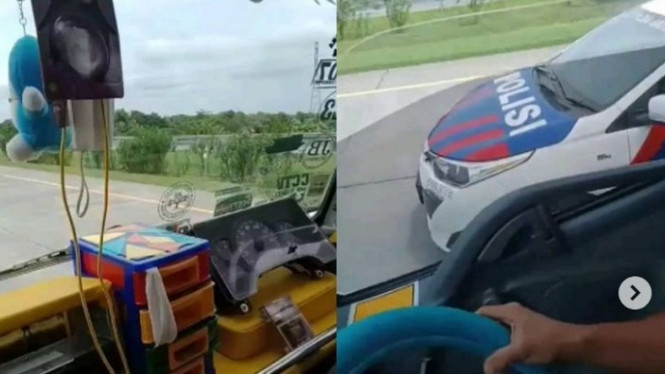 Truk Dikejar Mobil Polisi. Foto: IG/@tante_rempong