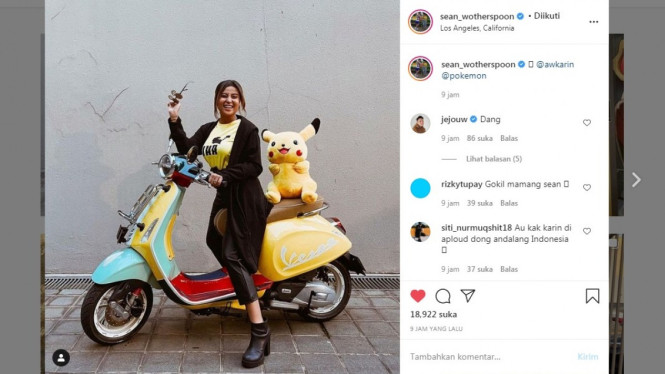 Sean Wotherspoon Unggah Foto Awkarin. Foto: IG/@seanwotherspoon