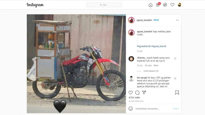 Honda CRF Dipakai Jual Bakso. Foto: IG.