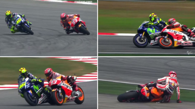 Valentino Rossi Tendang Marc Marquez. Foto: Dailymail.