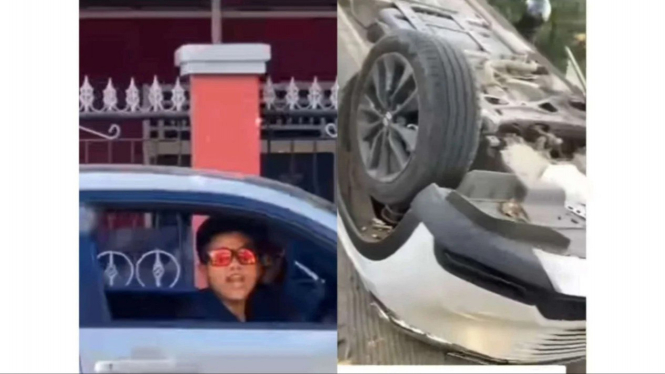 Viral mobil Honda HRV Terbalik