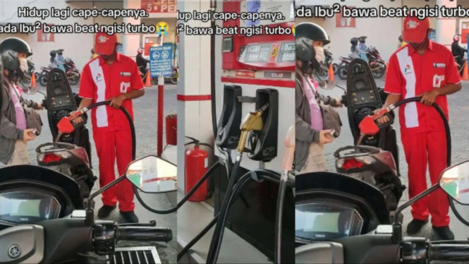 Viral Emak-emak isi bensin Honda Beat pakai Pertamax Turbo