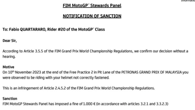 Sanksi MotoGP untuk Fabio Quartararo