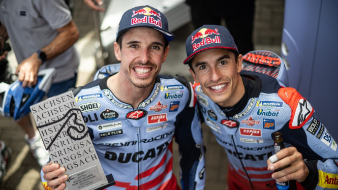 Marc Marquez dan Alex Marquez podium di MotoGP Jerman