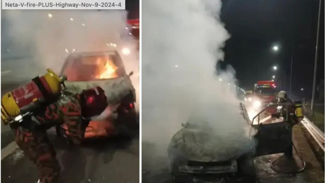Mobil Listrik Neta V Ludes Terbakar di Jalan Tol
