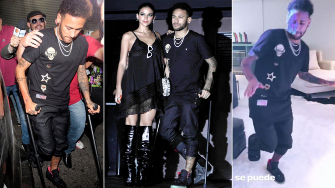Soccer player Neymar arrives at a nightclub with his girlfriend Bruna Marquezine to attend her sister's birthday party in Sao Paulo