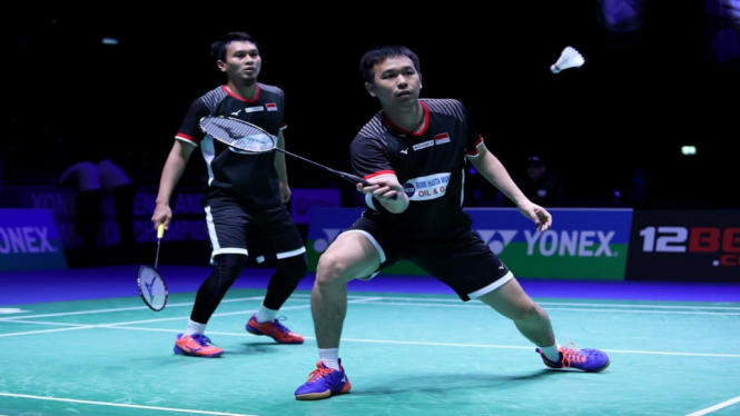 Ganda putra Hendra Setiawan-Mohammad Ahsan berhasil mengamankan tiket semifinal All England 2019