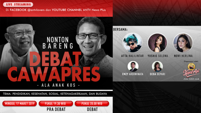 Nobar Debat Cawapres 2019 Ala Anak Kos Bareng Atta Halilintar, Yoshie Selena dan Novi Herlina