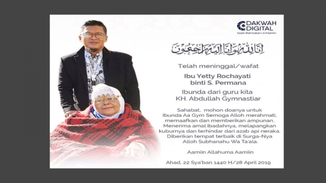 Kabar Duka yang diunggah Ustadz Aa Gym di Medsos