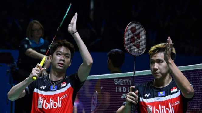 Marcus-Kevin usai menang atas ganda putra China, Li Jun Hui-Liu Yu Chen di semifinal