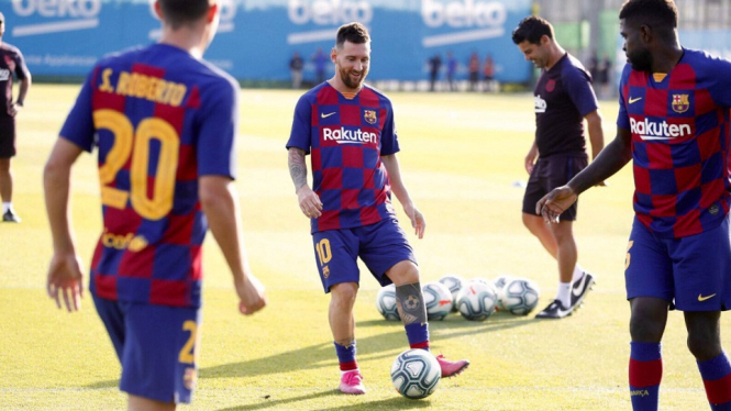 Lionel Messi sudah bergabung bersama tim di sesi latihan Barcelona pada Kamis (22 Agustus 2019)