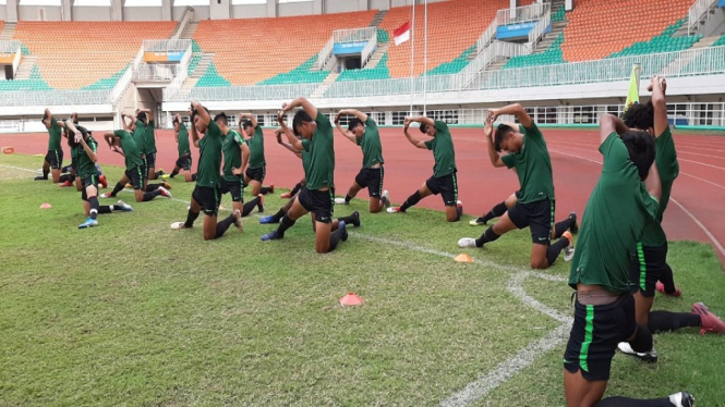 Skuad Timnas Indonesia U-19 gelar TC di Stadion Pakansari, Bogor, Jawa Barat