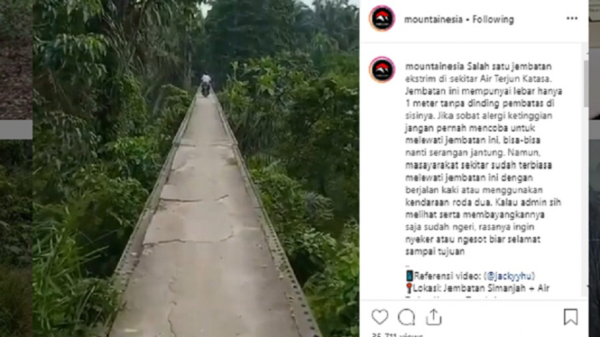 Video Viral Jembatan Ekstrim Bekas Rel Kereta di Atas Air Terjun (Foto Instagram)