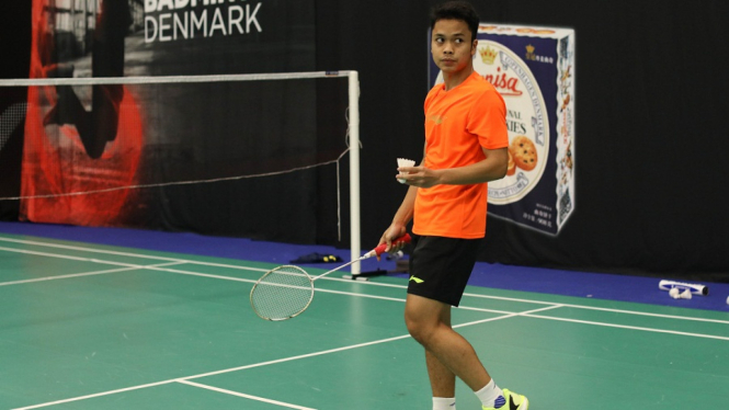 Anthony Sinisuka Ginting saat menggelar latihan terakhir sebelum tersingkir pada babak pertama Denmark Open 2019