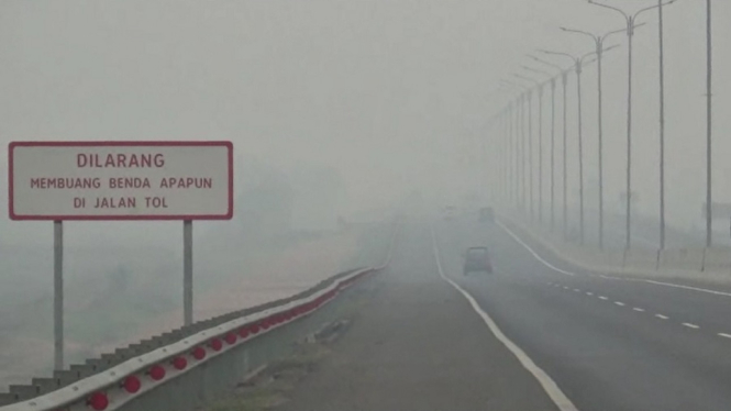 Jalan Tol Trans Sumatera Diselimuti Kabut Asap Tebal
