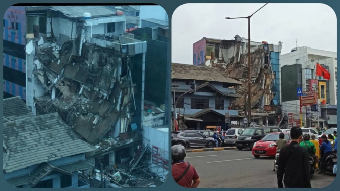 Ini Cerita Detik-detik Ruko Berlantai Empat di Kawasan Slipi Tiba-tiba Roboh (Foto Kolase)