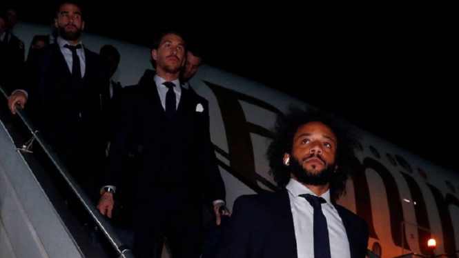 Para pemain Real Madrid saat tiba di Jeddah, Arab Saudi untuk laga semifinal Piala Super Spanyol melawan Valencia