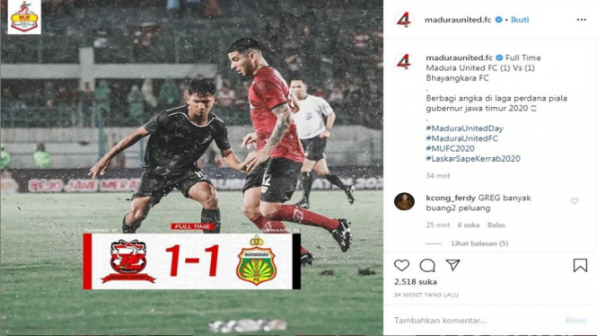 Madura United 1-1 Bhayangkara FC Piala Gubernur Jatim 2020