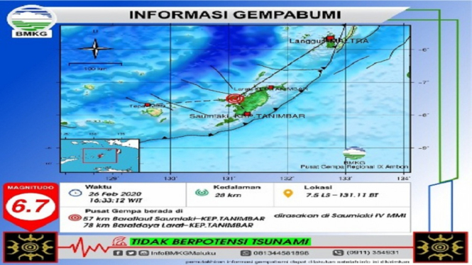 gempabumi M6,7 di tanimbar