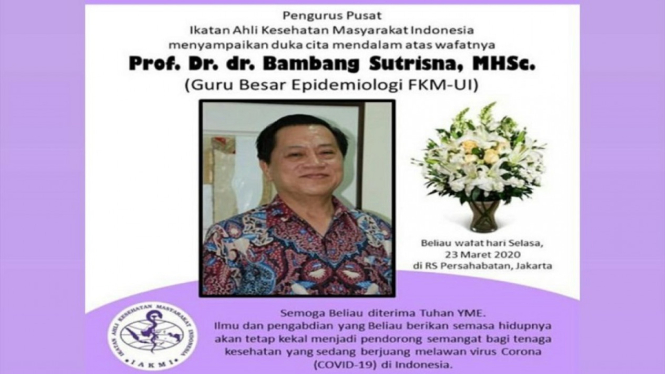 Guru Besar FKM UI Prof Bambang Sutrisna Meninggal Diduga karena Virus Corona Covid-19 (Foto Instagram)