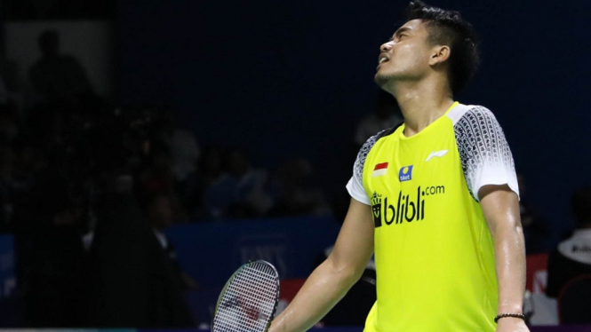 Tontowi Ahmad saat berlaga di Indonesia Open 2019