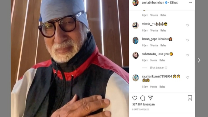 Legenda Bollywood Amitabh Bachchan Berbagi Semangat Saat Pandemi Covid-19 (Foto Tangkap Layar Video Instagram)