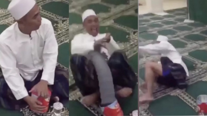 Video Kocak Kaleng Biskuit Berisi 'Ular' Membuat Geger Isi Masjid (Foto Kolase Tanglap Layar Video)