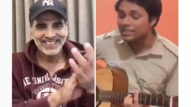 Aktor Bollywood Akshay Kumar Puji Polisi yang Menyanyi Lagu Dirinya 'Teri Mitti' (Foto Kolase Tangkap Layar Video Twitter)