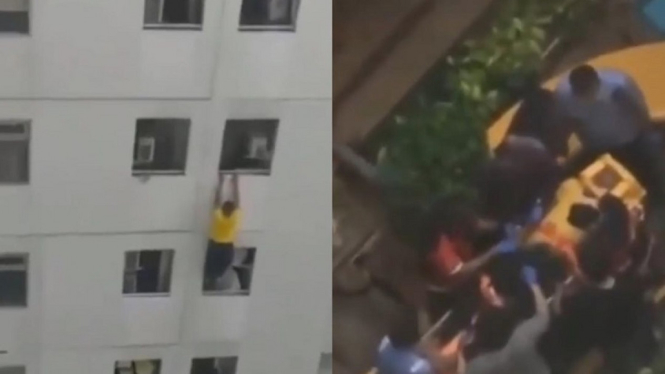 Video Detik-Detik Saat Pria Nigeria Terjatuh dari Lantai 9 Apartemen Gading Nias (Foto Kolase Instagram)