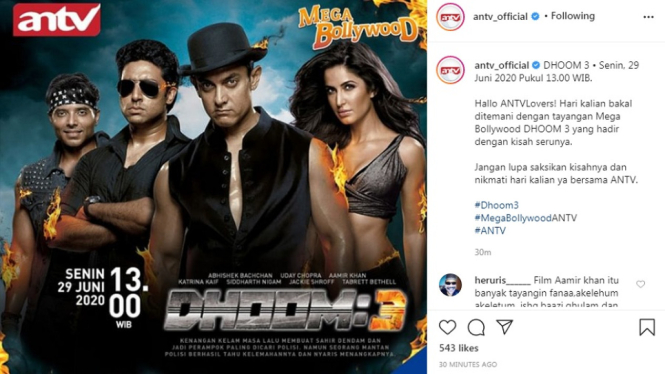 Mega Bollywood ANTV, Dhoom 3. Foto Instagram @antv_official