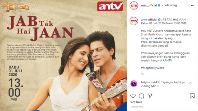 Mega Bollywood ANTV, Jab Tak Hai Jaan. Foto Instagram @antv_official