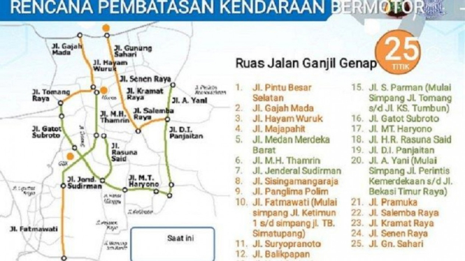Besok Akan Berlaku, Ini Ruas Jalan yang Akan Menerapakan Aturan Ganjil Genap (Foto Dishub DKI Jakarta)