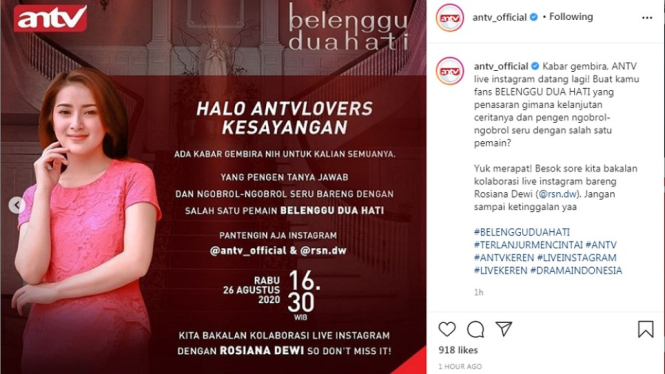 Rosiana Dewi akan live Instagram. (Foto Instagram @antv_official)