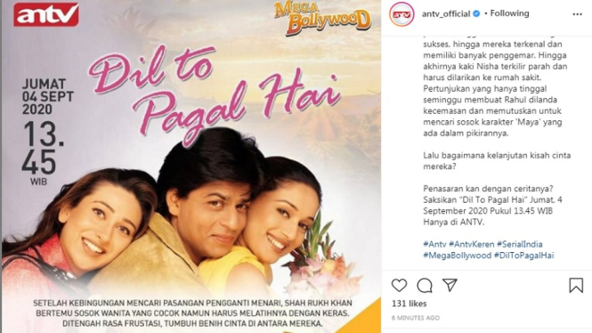 Mega Bollywood ANTV, Dil To Pagal Hai. (Foto Instagram @antv_official)