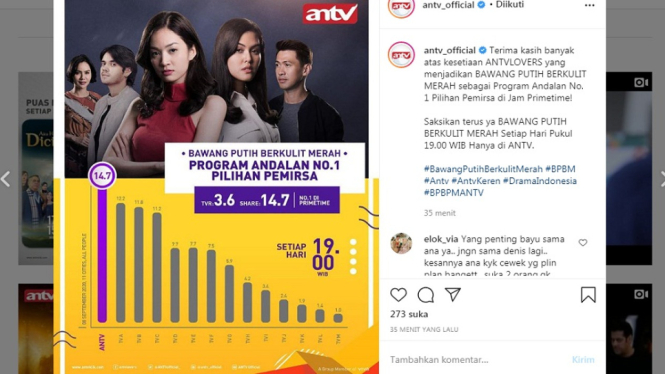 Sinetron ANTV, Bawang Putih Berkulit Merah, program andalan No.1 pilihan pemirsa. (Foto Instagram @antv_official)