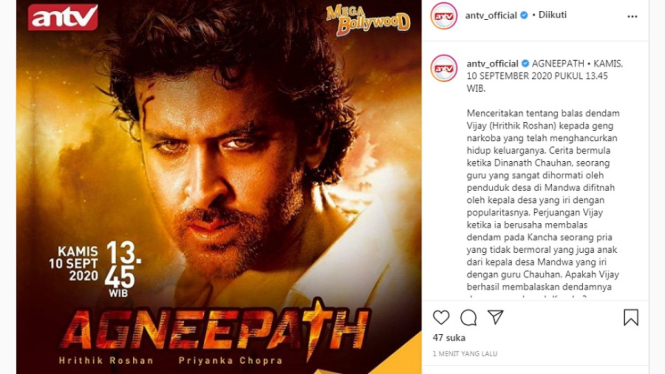 Mega Bollywood ANTV, Agneepath. (foto Instagram @antv_official)