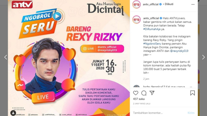 Rexy Rizky live Instagram. (Foto Instagram @antv_official)