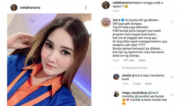 Banyak Dihujat Netizen, Nella Kharisma Hapus Foto yang Dikomentari Inul Daratista (Foto Tangkap Layar Instagram)