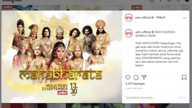 Serial India, Mahabharata tayang Rabu jam (Foto Instagram @antv_official)