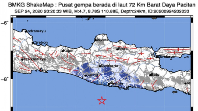 Gempa Bumi Magnitudo 4,7 Guncang Pacitan, Goyangan Terasa Sampai Yogyakarta (Foto Twitter)