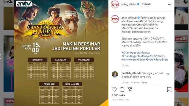 Serial India ANTV, Chandragupta Maurya. (Foto Instagram @antv_official)